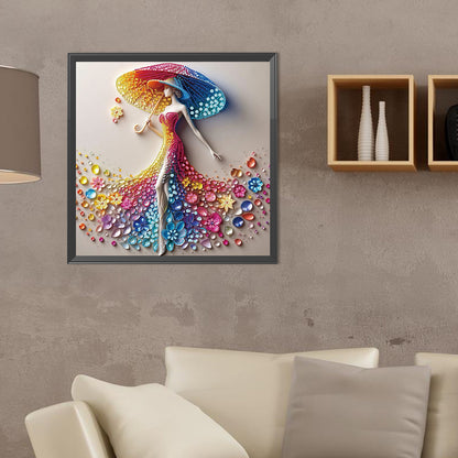 Girl Holding Colorful Umbrella - Special Shaped Drill Diamond Painting 40*40CM