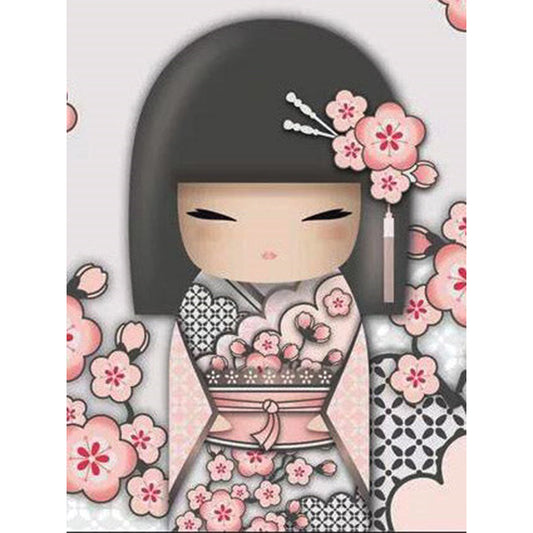 Japanese Style Illustration Girl - Full Round Drill Diamond Painting 30*40CM