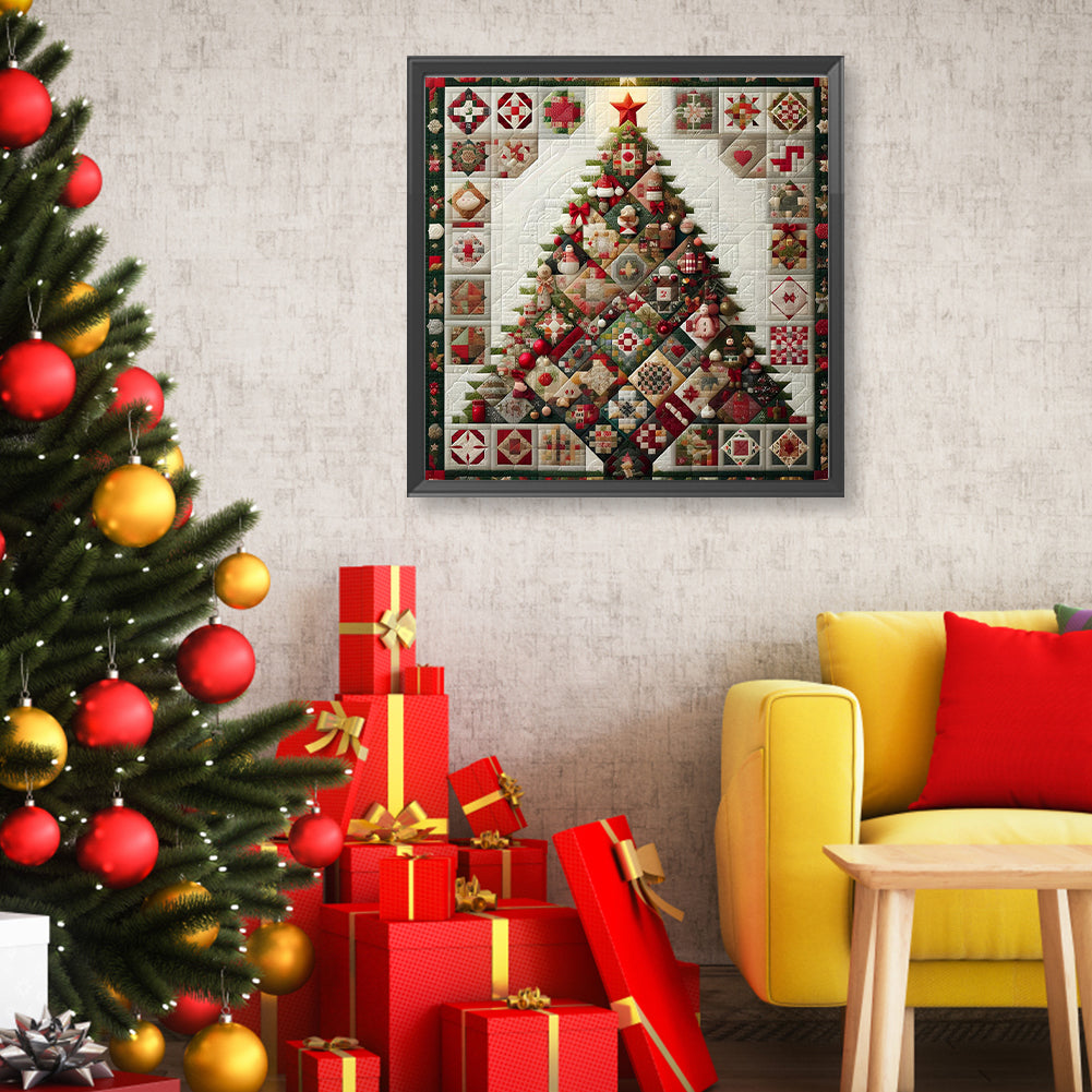 Red Star Cloth Christmas Tree - Full Round Drill Diamond Painting 50*50CM