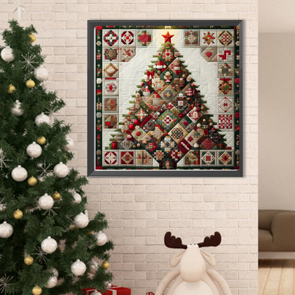 Red Star Cloth Christmas Tree - Full Round Drill Diamond Painting 50*50CM