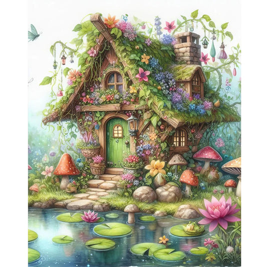 Green Butterfly Cottage - Full Round Drill Diamond Painting 40*50CM