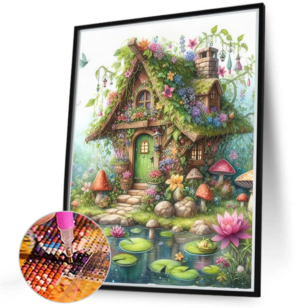 Green Butterfly Cottage - Full Round Drill Diamond Painting 40*50CM