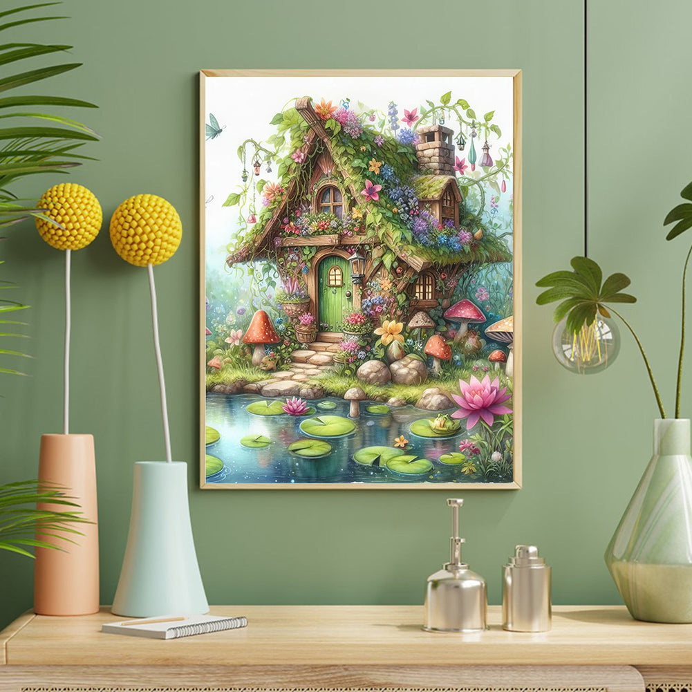 Green Butterfly Cottage - Full Round Drill Diamond Painting 40*50CM