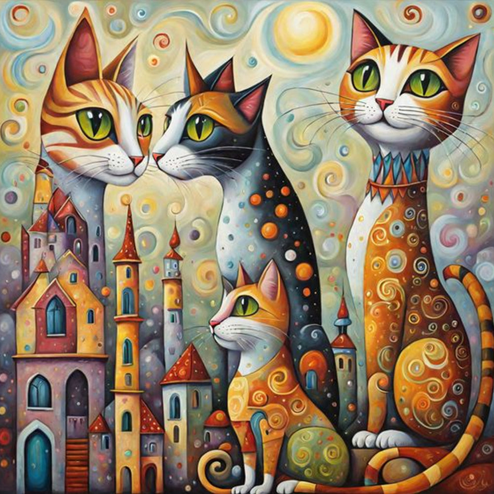 Fantasy Abstract Cat City - Full Round Drill Diamond Painting 40*40CM