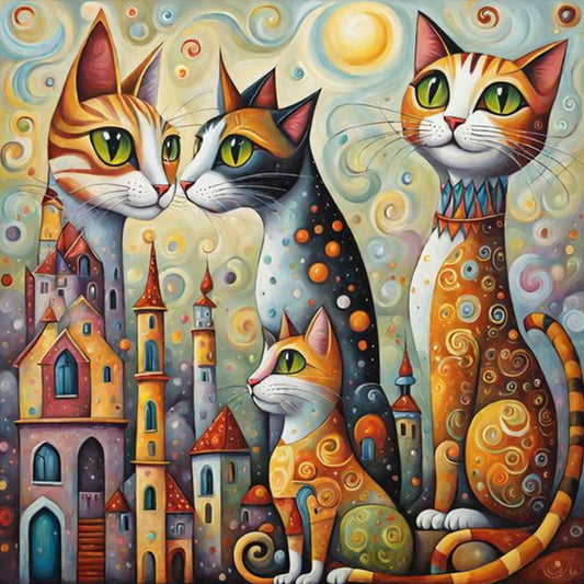 Fantasy Abstract Cat City - Full Round Drill Diamond Painting 40*40CM