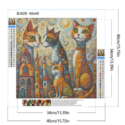 Fantasy Abstract Cat City - Full Round Drill Diamond Painting 40*40CM