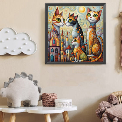 Fantasy Abstract Cat City - Full Round Drill Diamond Painting 40*40CM