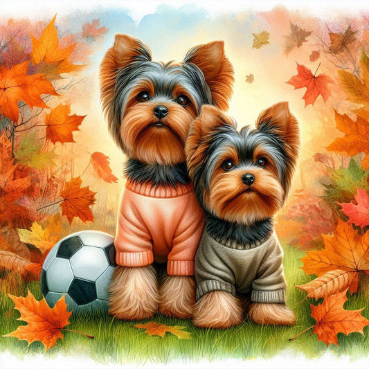 Yorkshire Terrier Dog In Autumn - Full Round Drill Diamond Painting 40*40CM