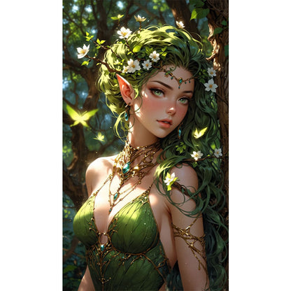 Green Elf Girl - Full AB Round Drill Diamond Painting 40*70CM