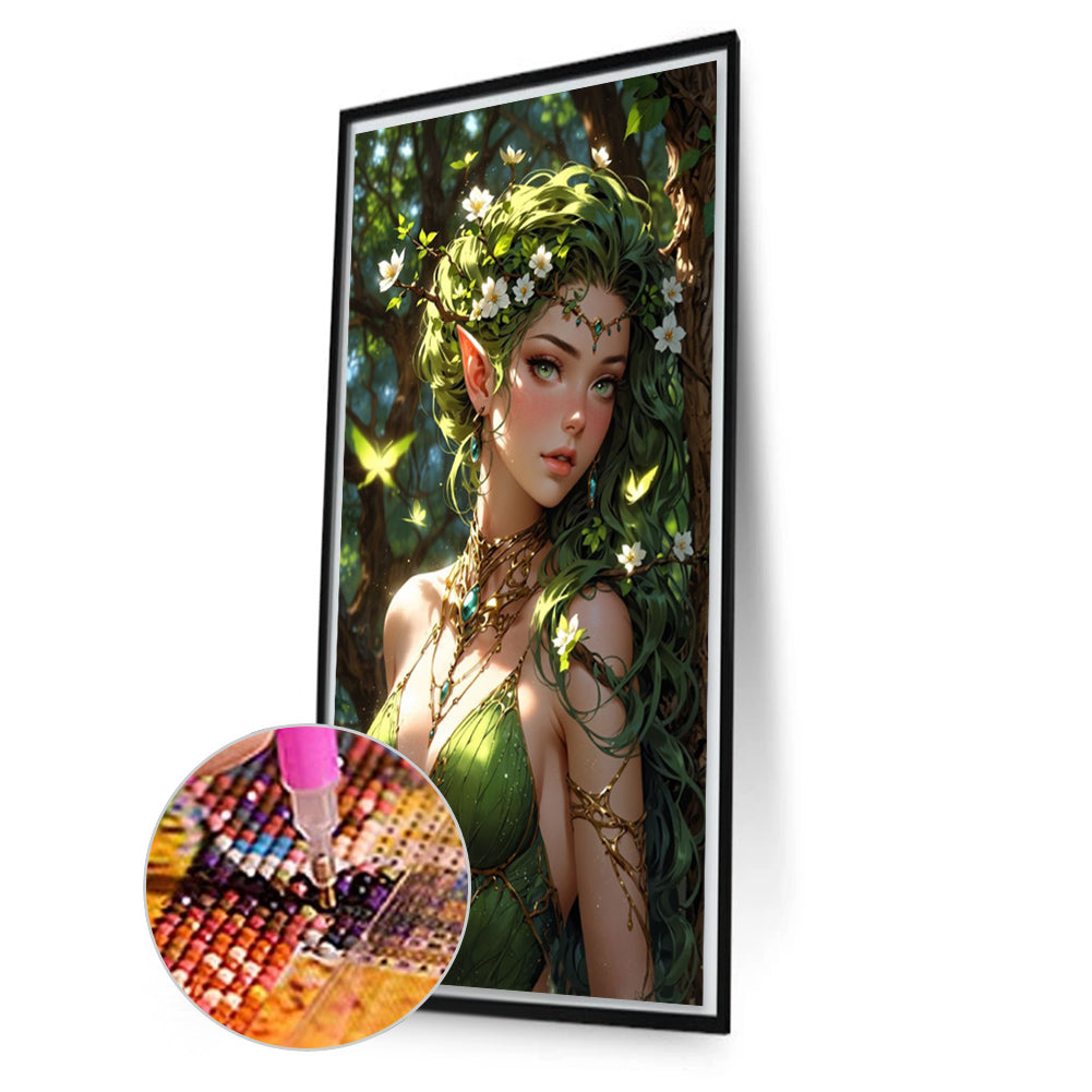 Green Elf Girl - Full AB Round Drill Diamond Painting 40*70CM