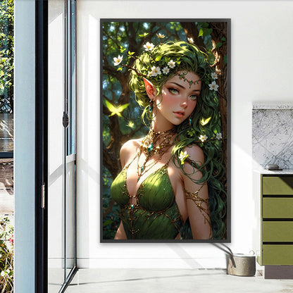 Green Elf Girl - Full AB Round Drill Diamond Painting 40*70CM