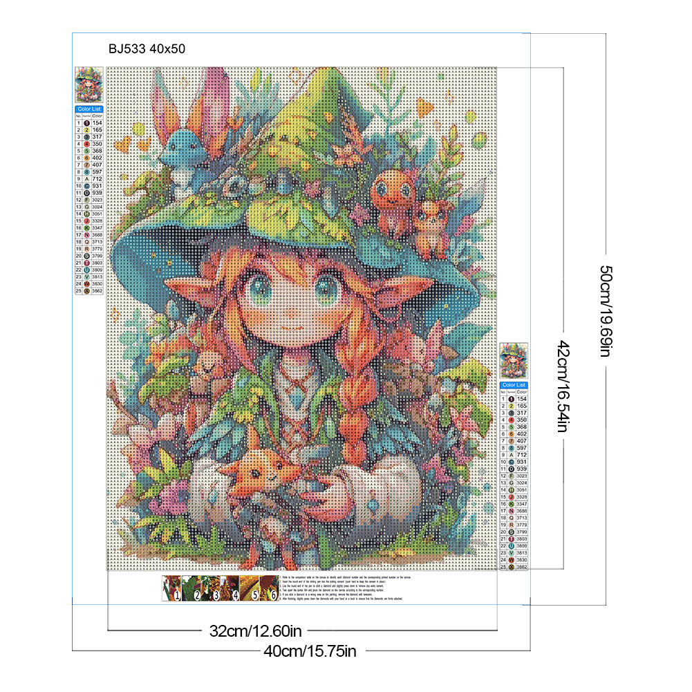 Forest Animals And Elf Girl - Full Round Drill Diamond Painting 40*50CM