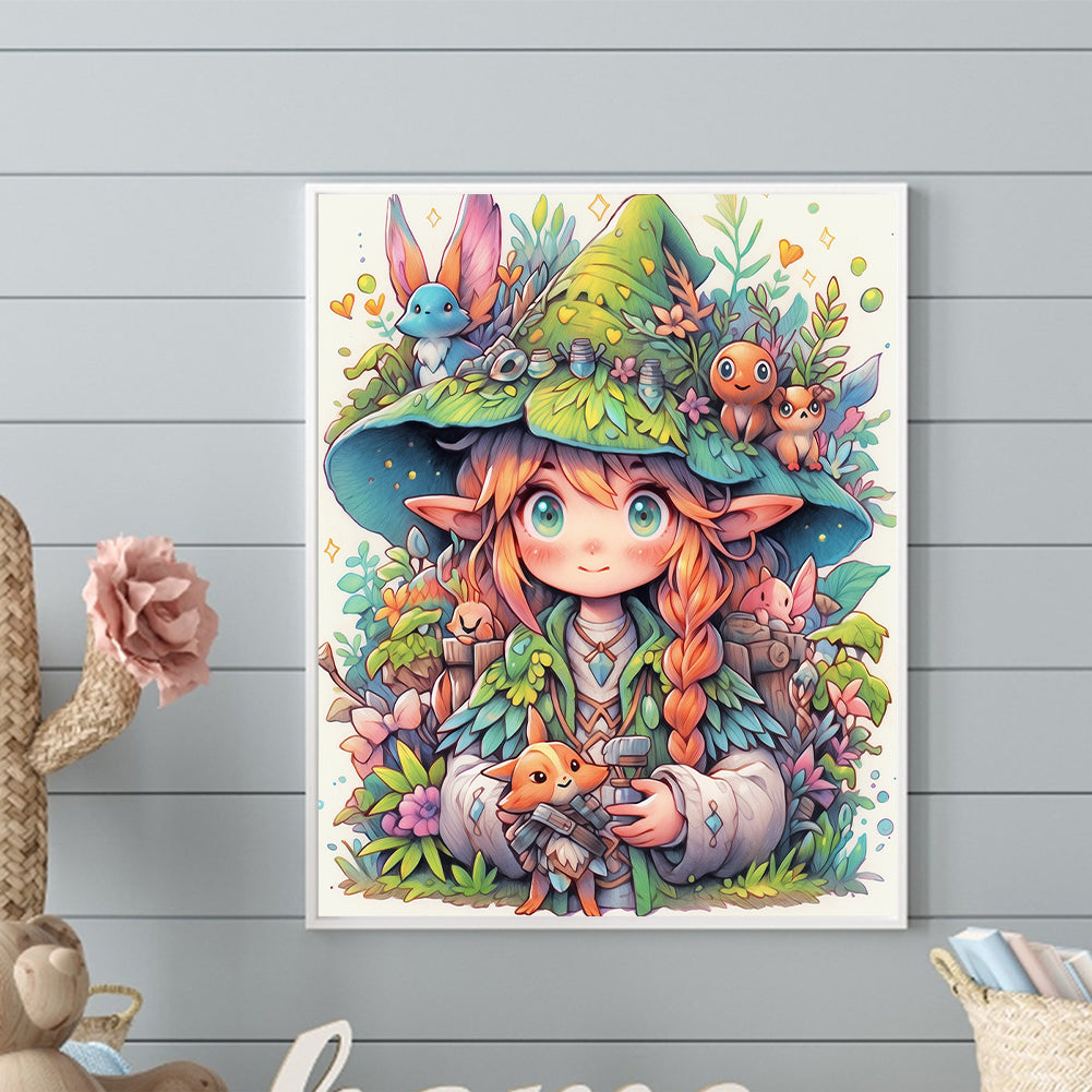 Forest Animals And Elf Girl - Full Round Drill Diamond Painting 40*50CM