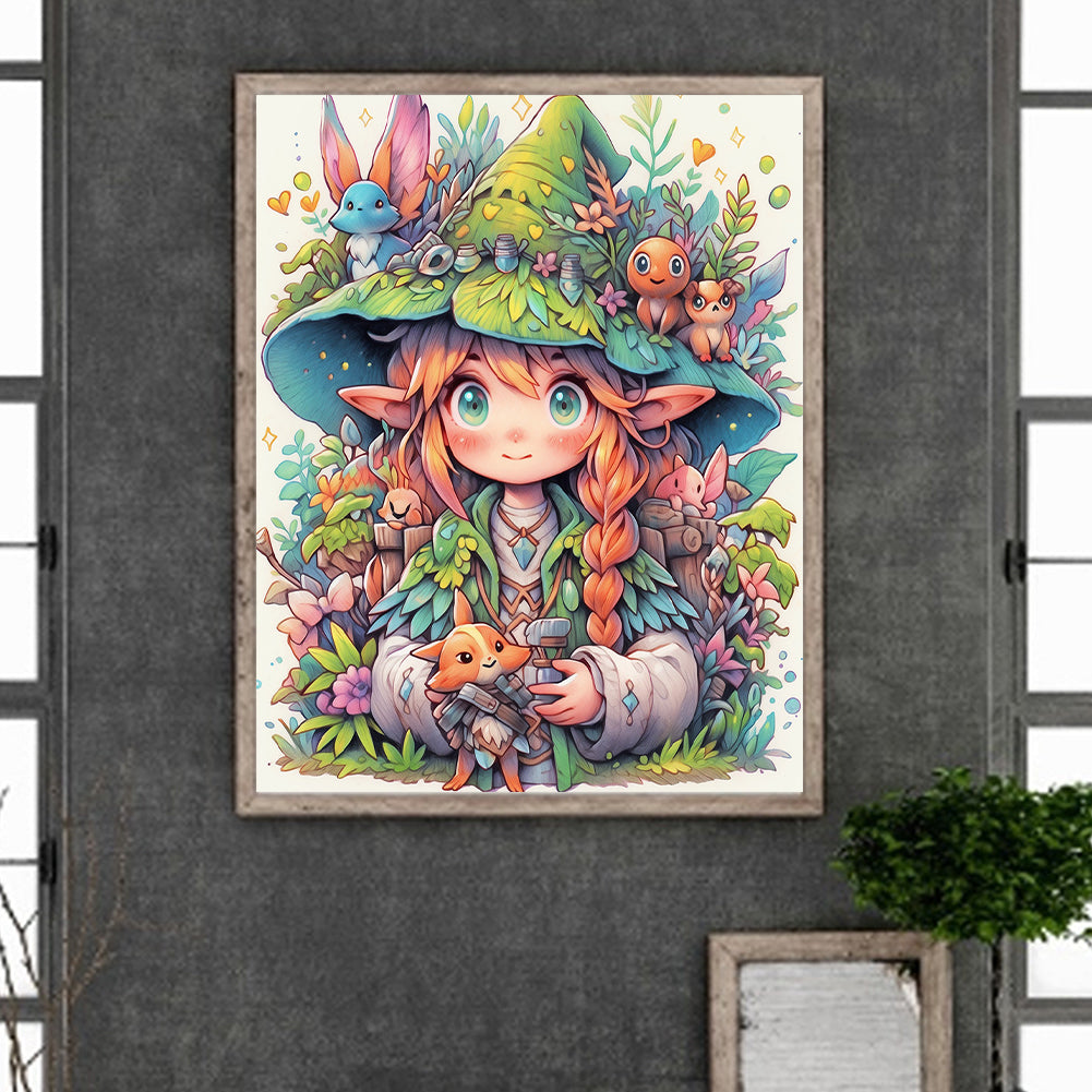 Forest Animals And Elf Girl - Full Round Drill Diamond Painting 40*50CM