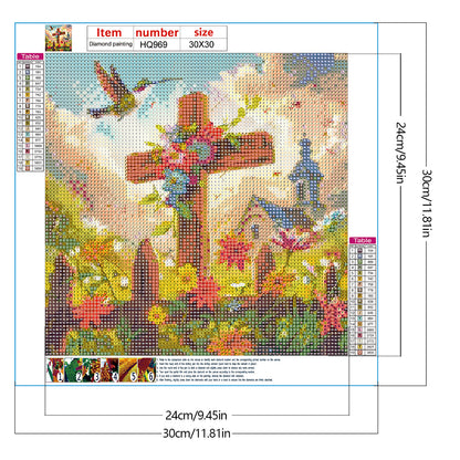 Flower Cross Hummingbird Church - Full Round Drill Diamond Painting 30*30CM