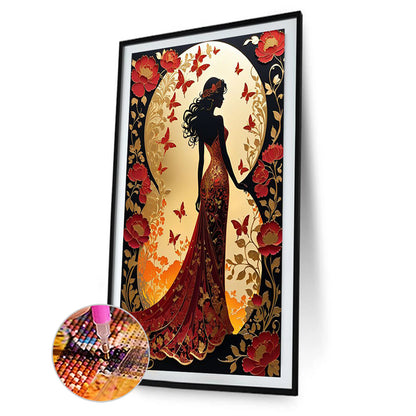 Silhouette Red Skirt Girl - Full Round Drill Diamond Painting 40*60CM