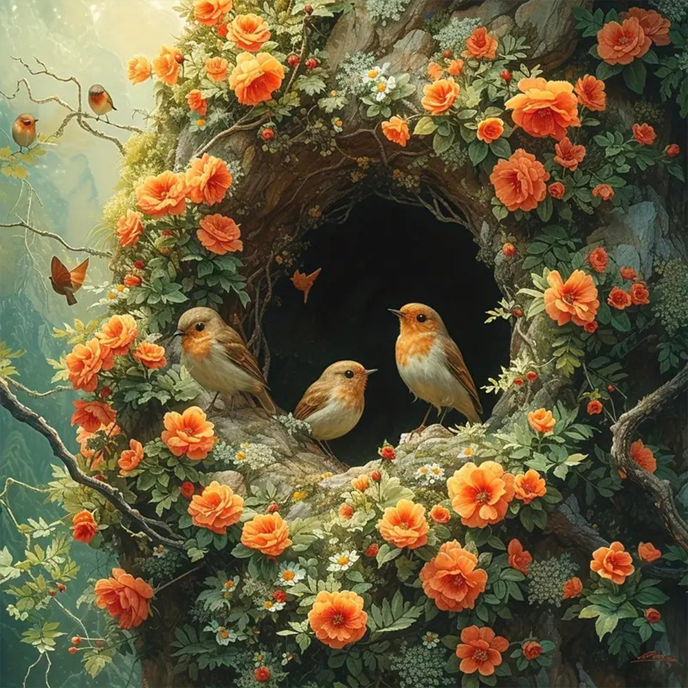 Flower And Bird Tree Hole - Full Round Drill Diamond Painting 50*50CM