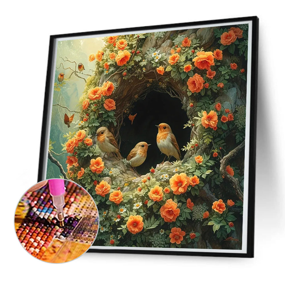 Flower And Bird Tree Hole - Full Round Drill Diamond Painting 50*50CM