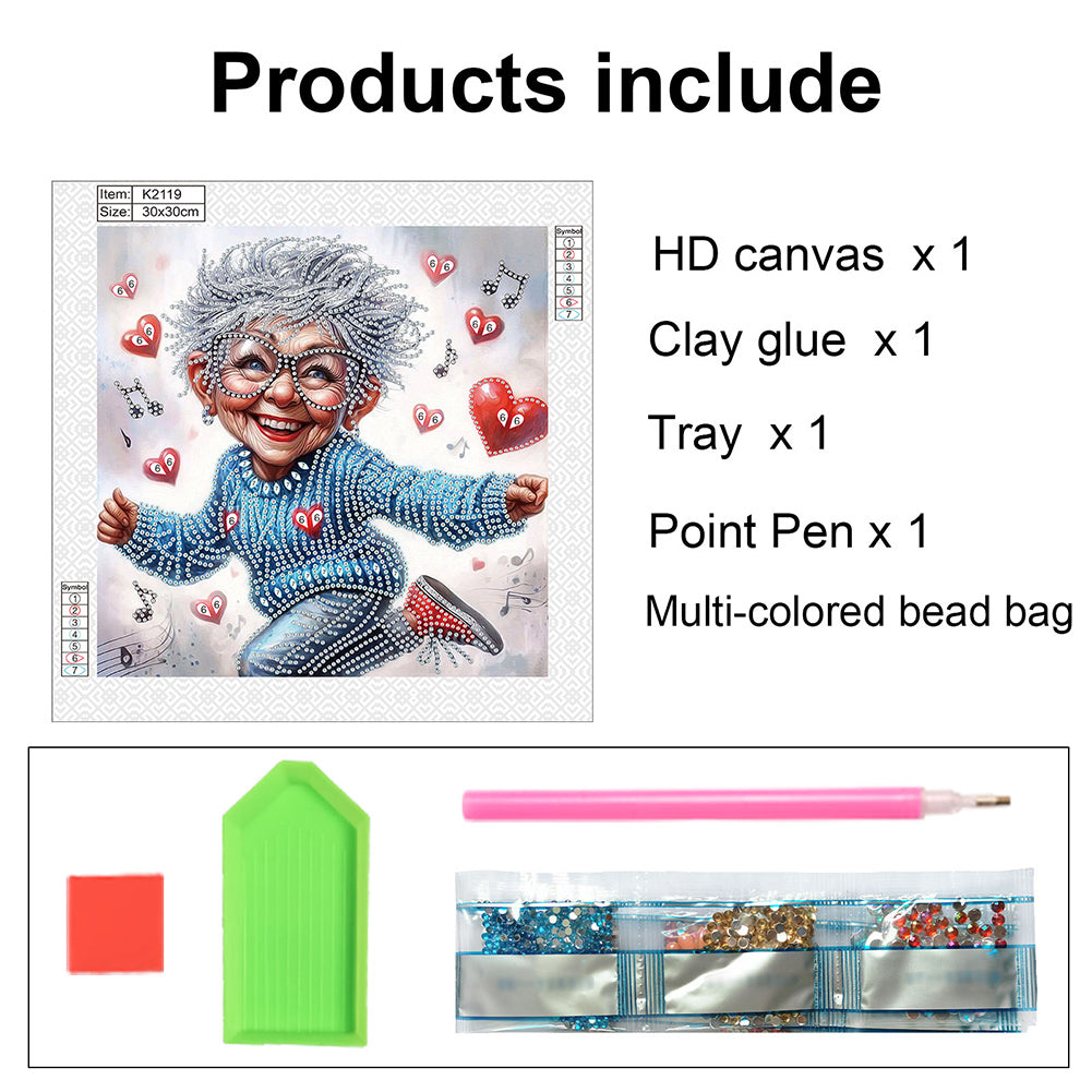 Cute Granny - Special Shaped Drill Diamond Painting 30*30CM