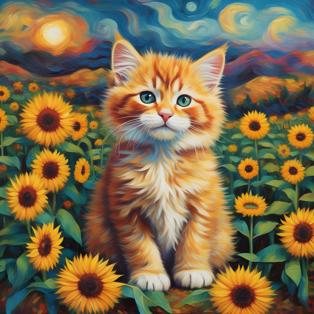 Sunflower Orange Cat - Full Round Drill Diamond Painting 30*30CM