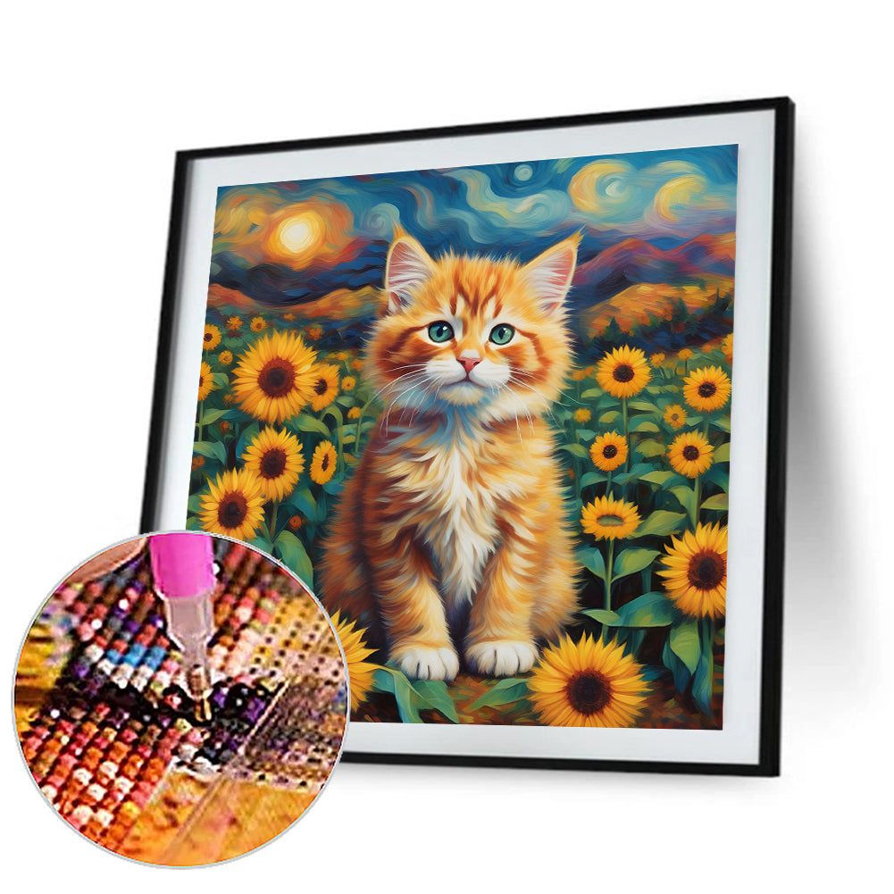 Sunflower Orange Cat - Full Round Drill Diamond Painting 30*30CM