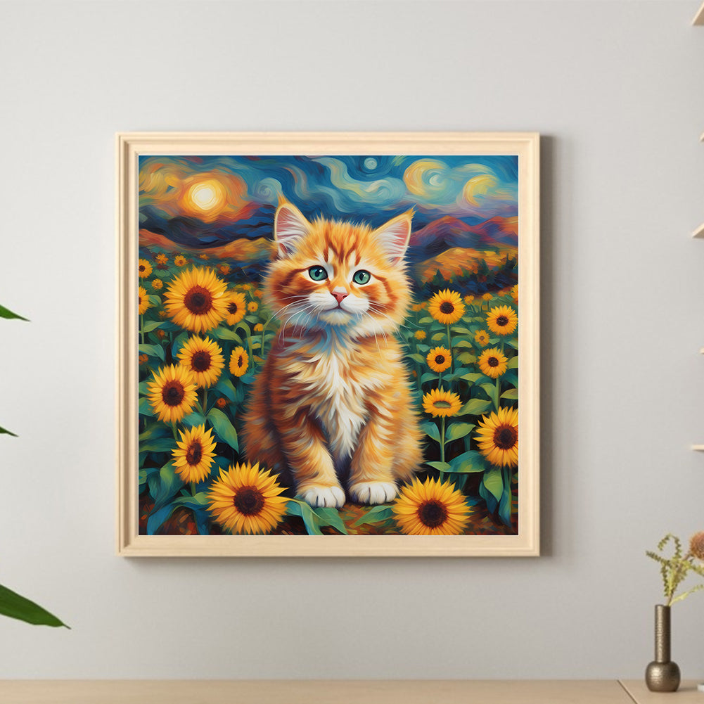 Sunflower Orange Cat - Full Round Drill Diamond Painting 30*30CM