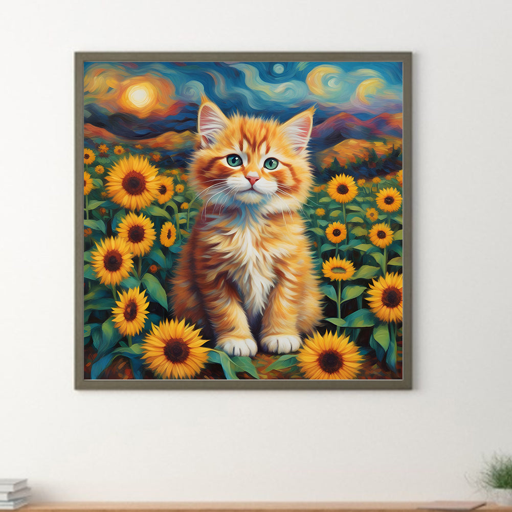 Sunflower Orange Cat - Full Round Drill Diamond Painting 30*30CM