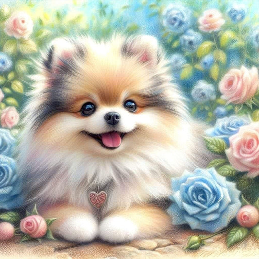 Rose Garden Pomeranian - Full Round Drill Diamond Painting 30*30CM