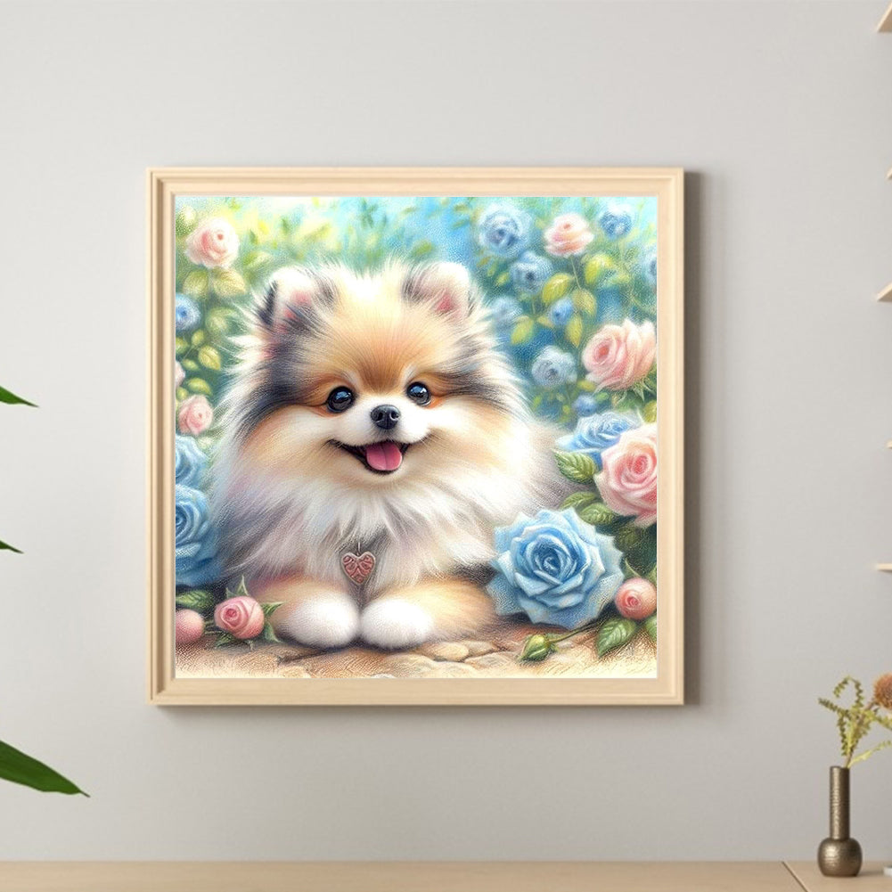 Rose Garden Pomeranian - Full Round Drill Diamond Painting 30*30CM