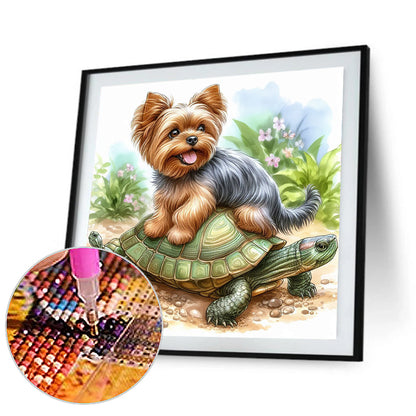 Painted Turtle Yorkshire Terrier - Full Round Drill Diamond Painting 30*30CM