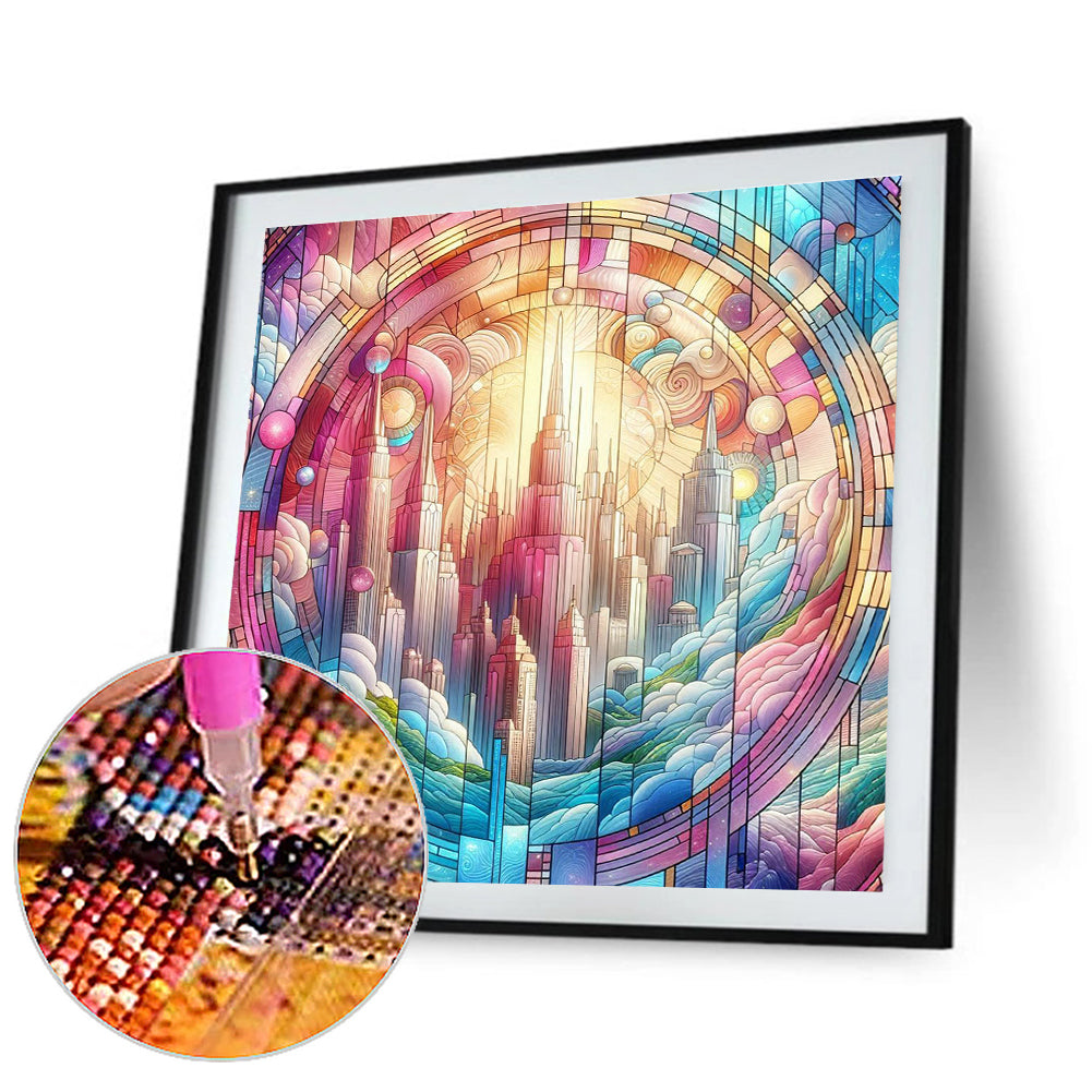 Glass Wind City - Full Round Drill Diamond Painting 40*40CM