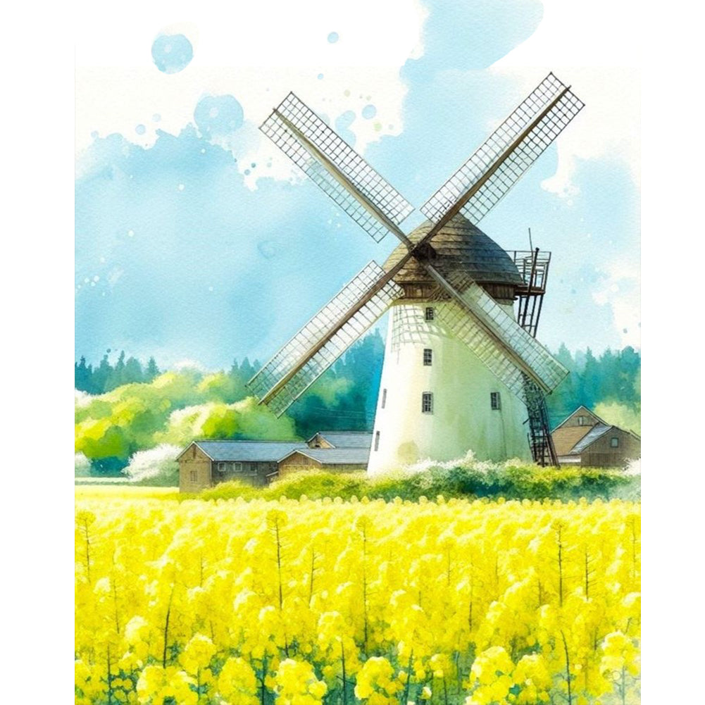 Windmill Rapeseed Field - Full Round Drill Diamond Painting 40*50CM