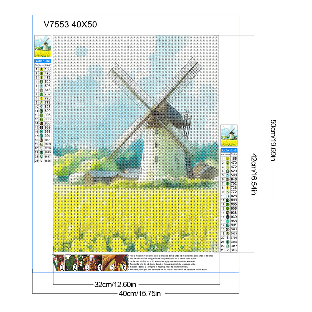 Windmill Rapeseed Field - Full Round Drill Diamond Painting 40*50CM