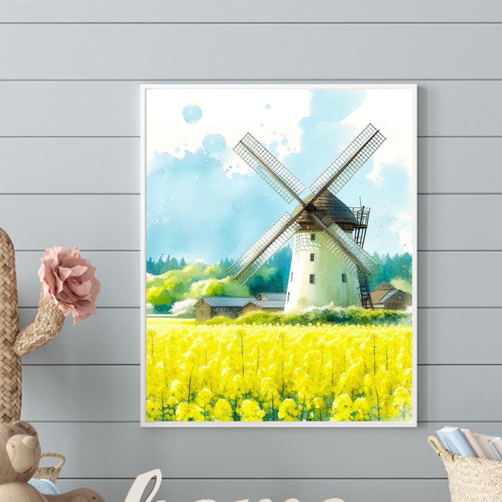 Windmill Rapeseed Field - Full Round Drill Diamond Painting 40*50CM