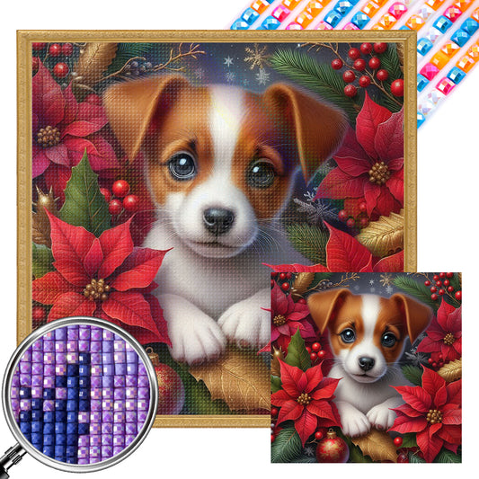 Christmas Poinsettia Dog - Full AB Square Drill Diamond Painting 40*40CM