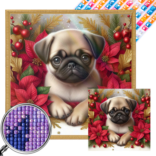 Christmas Poinsettia Dog - Full AB Square Drill Diamond Painting 40*40CM