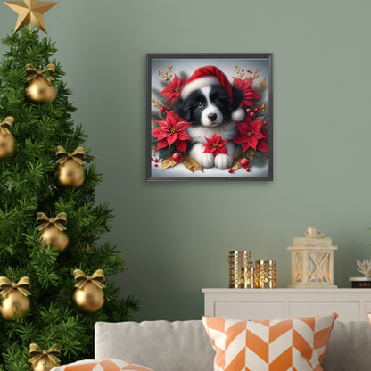 Christmas Poinsettia Dog - Full AB Square Drill Diamond Painting 40*40CM