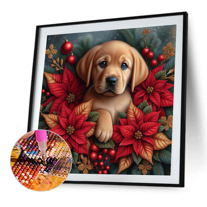 Christmas Poinsettia Dog - Full AB Square Drill Diamond Painting 40*40CM