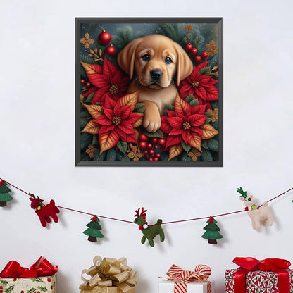 Christmas Poinsettia Dog - Full AB Square Drill Diamond Painting 40*40CM