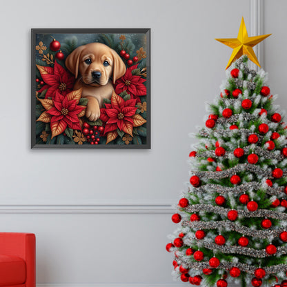 Christmas Poinsettia Dog - Full AB Square Drill Diamond Painting 40*40CM