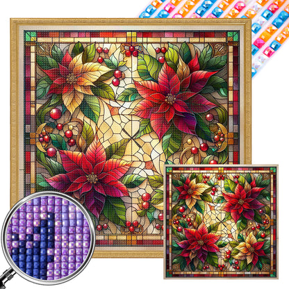 Glass Painting Poinsettia - Full AB Square Drill Diamond Painting 40*40CM