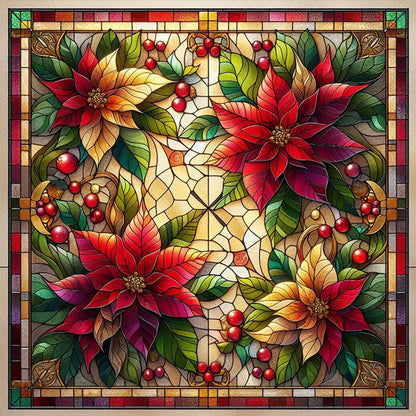 Glass Painting Poinsettia - Full AB Square Drill Diamond Painting 40*40CM