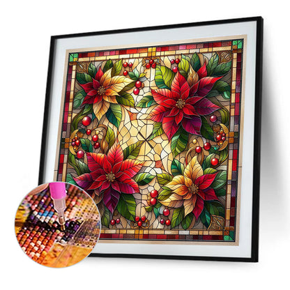 Glass Painting Poinsettia - Full AB Square Drill Diamond Painting 40*40CM