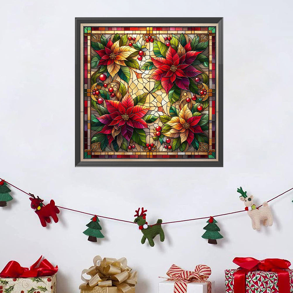 Glass Painting Poinsettia - Full AB Square Drill Diamond Painting 40*40CM