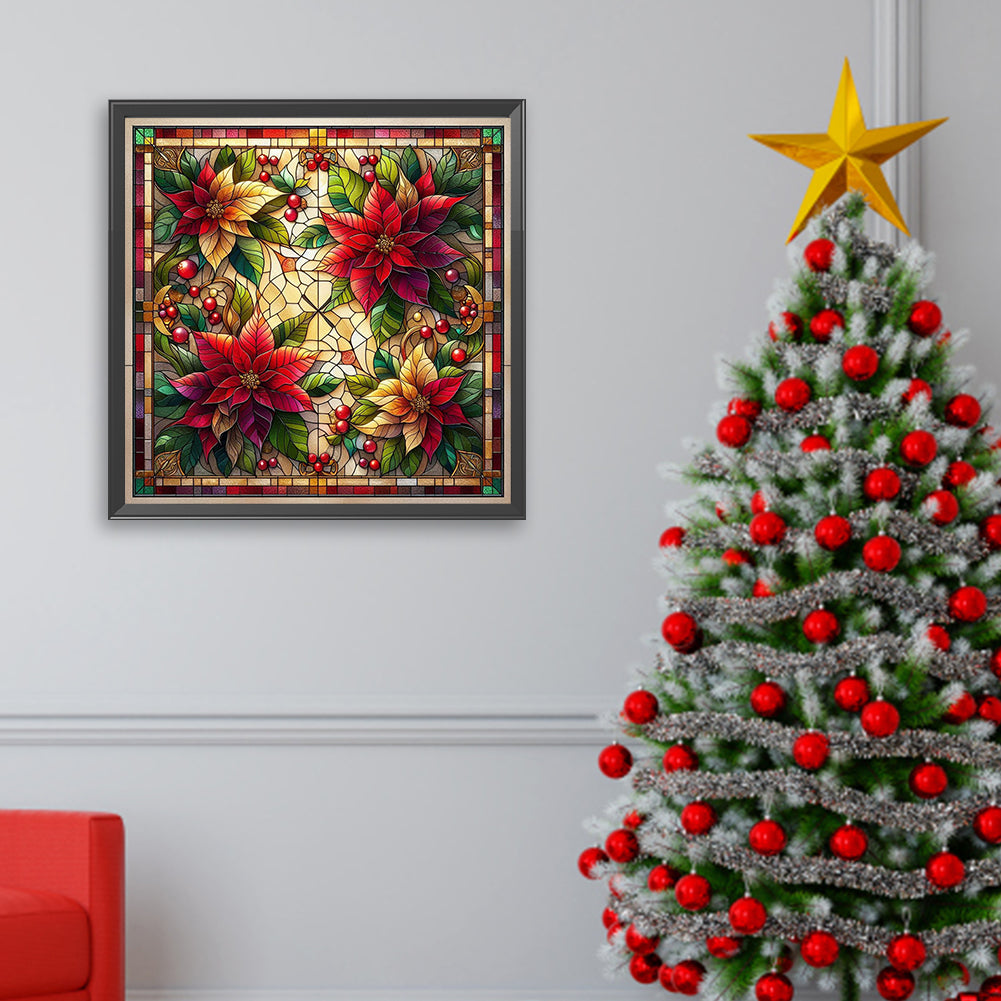 Glass Painting Poinsettia - Full AB Square Drill Diamond Painting 40*40CM