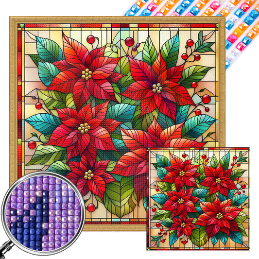 Glass Painting Poinsettia - Full AB Square Drill Diamond Painting 40*40CM