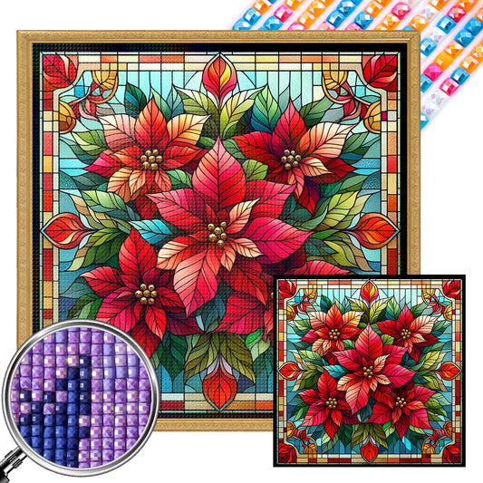 Glass Painting Poinsettia - Full AB Square Drill Diamond Painting 40*40CM