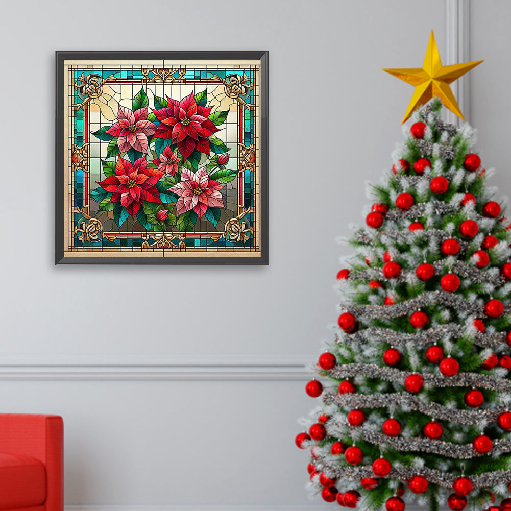 Glass Painting Poinsettia - Full AB Square Drill Diamond Painting 40*40CM