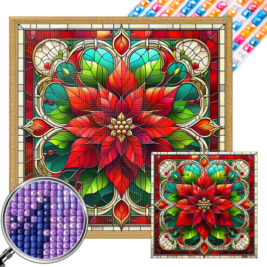 Glass Painting Poinsettia - Full AB Square Drill Diamond Painting 40*40CM