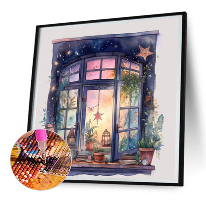 Cartoon Witch Windowsill - Full Round Drill Diamond Painting 30*30CM